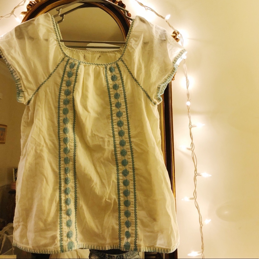 Cream and teal blouse